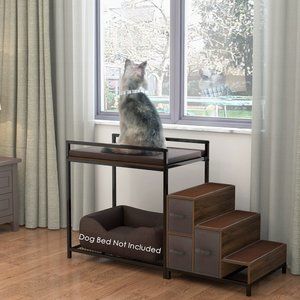 Dog Bunk Bed Window Pet Perch Elevated for Cats Dogs, Non-slip Pad and Storage